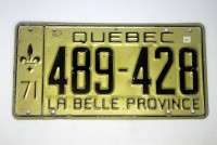 Номер регистрационный Квебек, Канада 1971 г. Канада