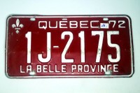 Номер регистрационный Квебек, Канада  1972г. Канада