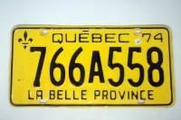 Номер регистрационный Квебек, Канада 1974г. Канада