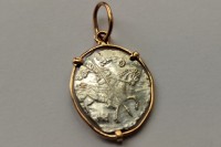 Кулон-монета Копейка Бориса Годунова, в золотой оправе, России, до 1598г. Россия
